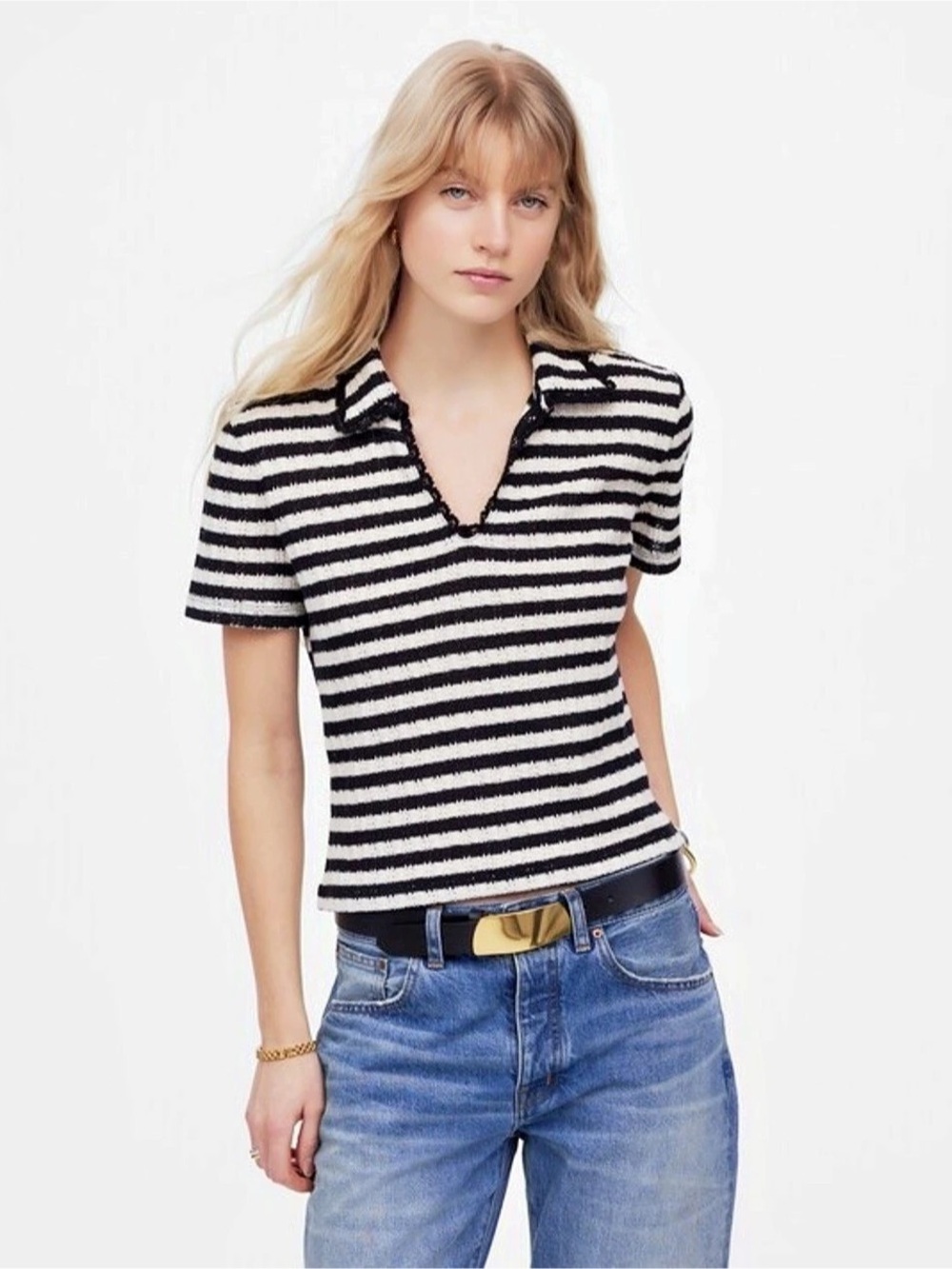 Madewell Crochet-Knit Stripe Sweater Tee – Women’s Medium